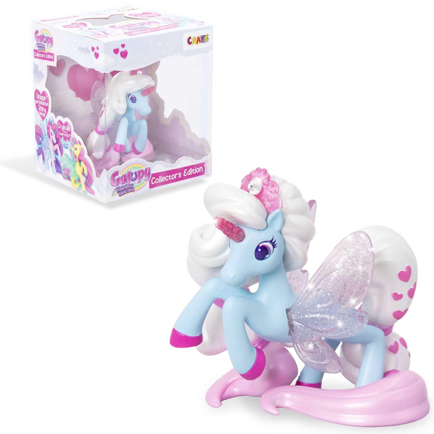 Galupy Rainbow Unicorn Collector Edition Figure with Glitter Wings and Swarovski Crystal – Fantasy Horse Toy for Girls Age 3+, Princess Style Collectable for Birthday and Playtime