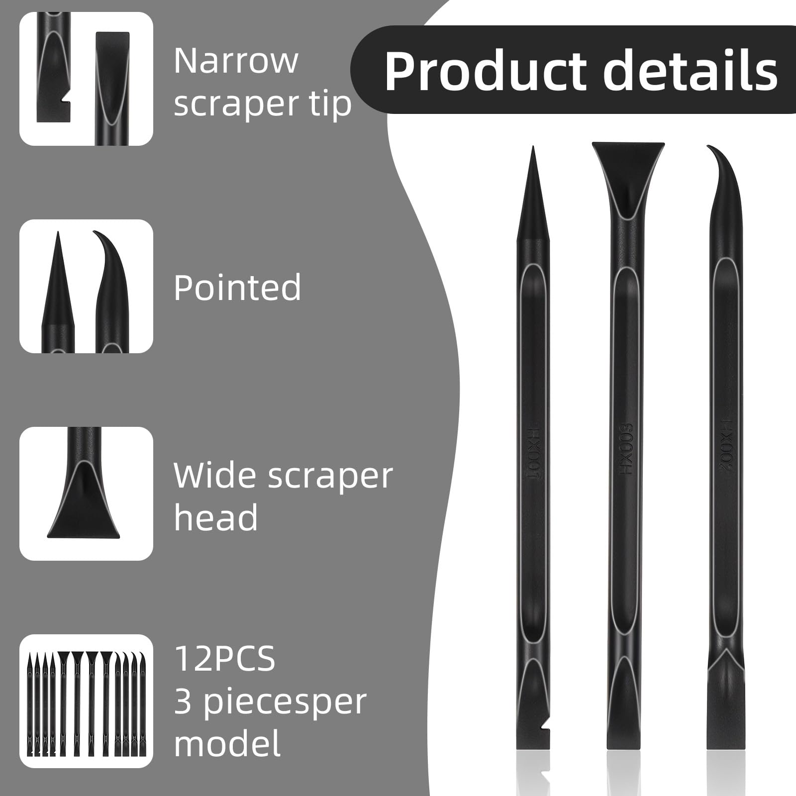 TIESOME 12Pcs Non-scratch Plastic Scraper Tool, Multi-Purpose Carbon Fiber Pen-shaped Plastic Scraper for Cleaning Small and Narrow Space Tight Spaces Crevice Stickers Labels Car Kitchen, Black