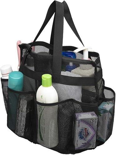 ALYER Bolsa de buceo grande de malla con compartimento interior separado, organizador de baño portátil con asas duraderas y cremallera (negro)