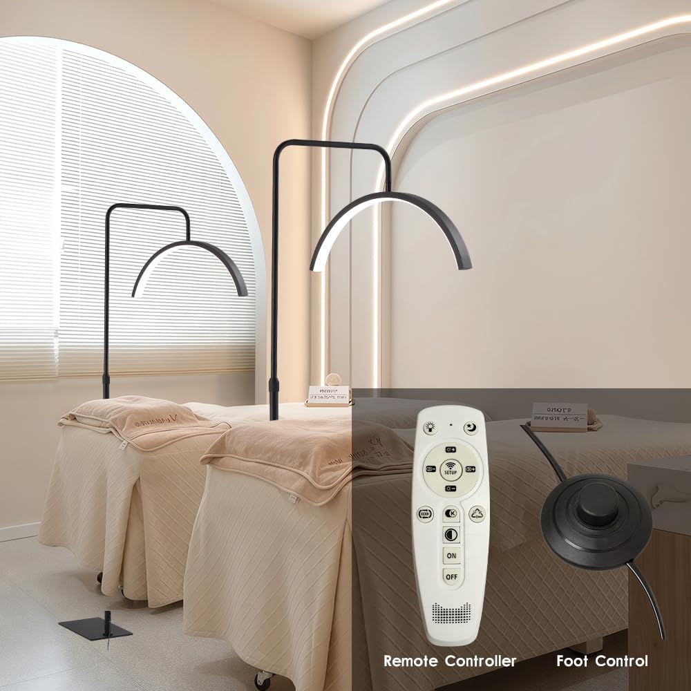 duowelly 48w Lampada Mezza Luna Estetica con Comando a Pedale,Lampada Extension Ciglia Professionale,Lampada Lashmaker,Luce Led Centro Estetico,Lampada Da Terra Nera Estetista per Unghie,Tattoo