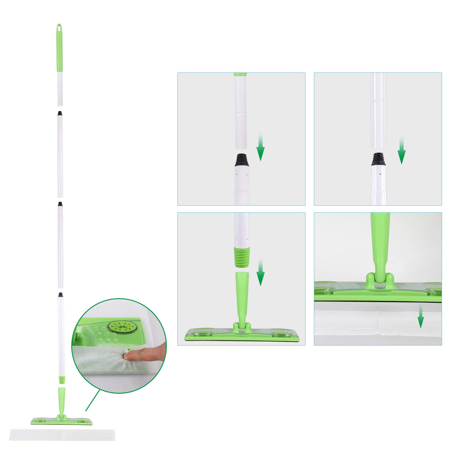 Balai-serpillère Anti-poussière Jetable Avec 4 Chiffons
