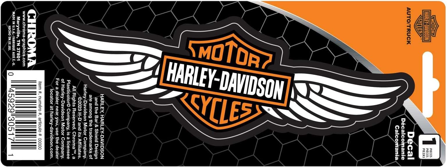CHROMA 30517 Harley-Davidson Winged Bar & Shield Logo Decal - Orange/White - 3 x 8 inches