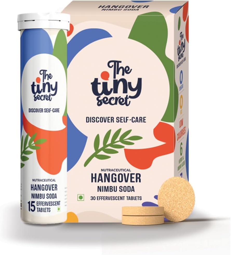 The Tiny Secret Hangover Nimbu Soda Flavoured Fizz | 30 Fizz Tablets | 100% Organic | Goodness of Liquorice & Amla | Zero Sugar, Low Fat & Low Calorie | 6 super foods and 6 Vitamins & Minerals | Relief from Hangover | AntiHangover Drinks | After Party Hangover Fizzy drink | Nimbu Soda Flavour