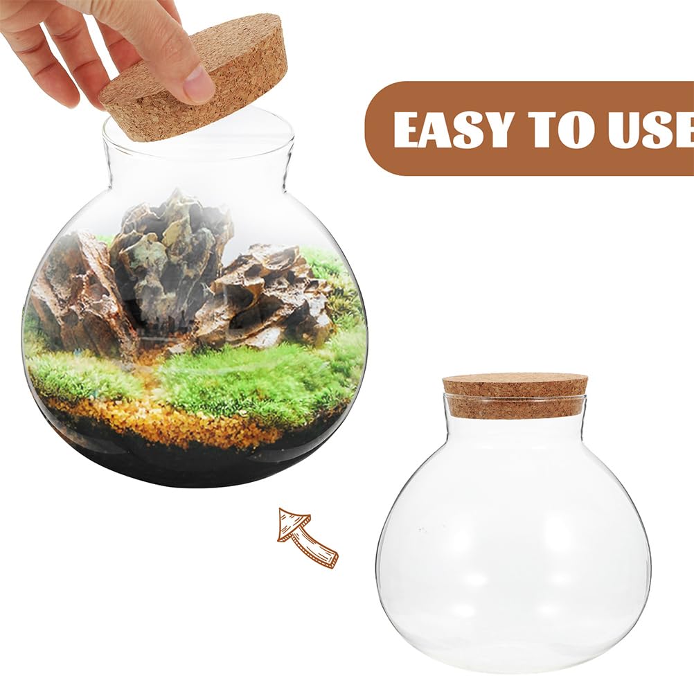 HANABASS Bottiglia Terrario Rotonda in Vetro 4.33 Pollici Con Tappo Sughero Per Micro Paesaggi Terrario Piante Succulente Muschio Decorazione Tavolo Giardinaggio Creativo