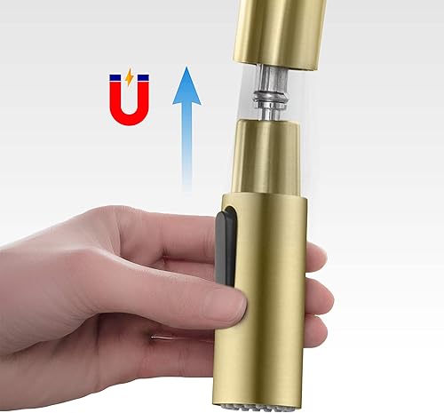 Miniatura 5 de KIBI Grifo de cocina extraíble con un solo mango  Caño de arco alto de latón macizo  Grifo de fregadero de cocina con rociador desplegable  Fácil de