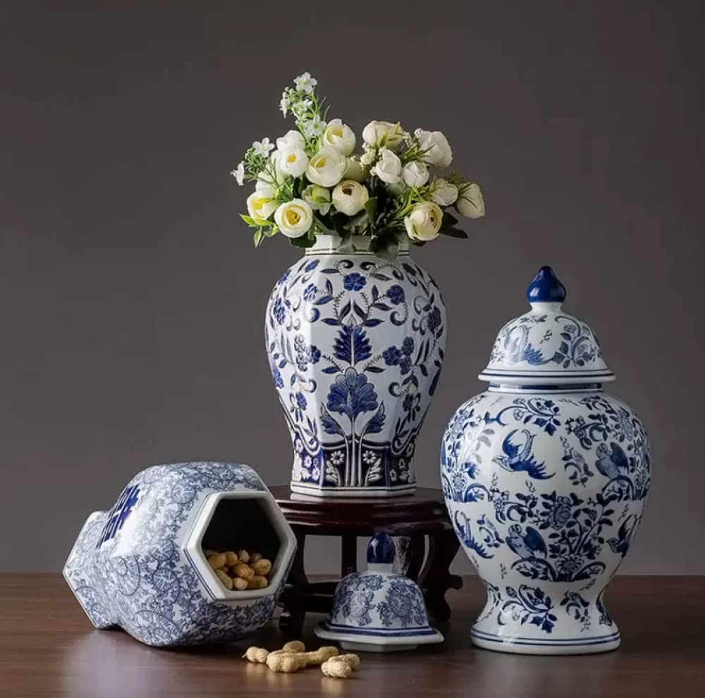 Keramikvasen, Ingwerglas mit Deckel für Heimdekoration, antike Tempelglas-Vase, traditionelle chinesische Porzellan-getrocknete Blumenvasen, Dekoration für Wohnzimmertisch, B: Höhe 35 cm