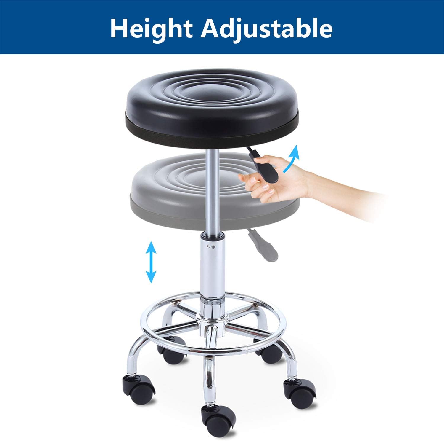 Rfiver Small Medical/Spa/Drafting Stool Chair 24 inch Height in Black with Wheels and Height Adjustment SC1002B