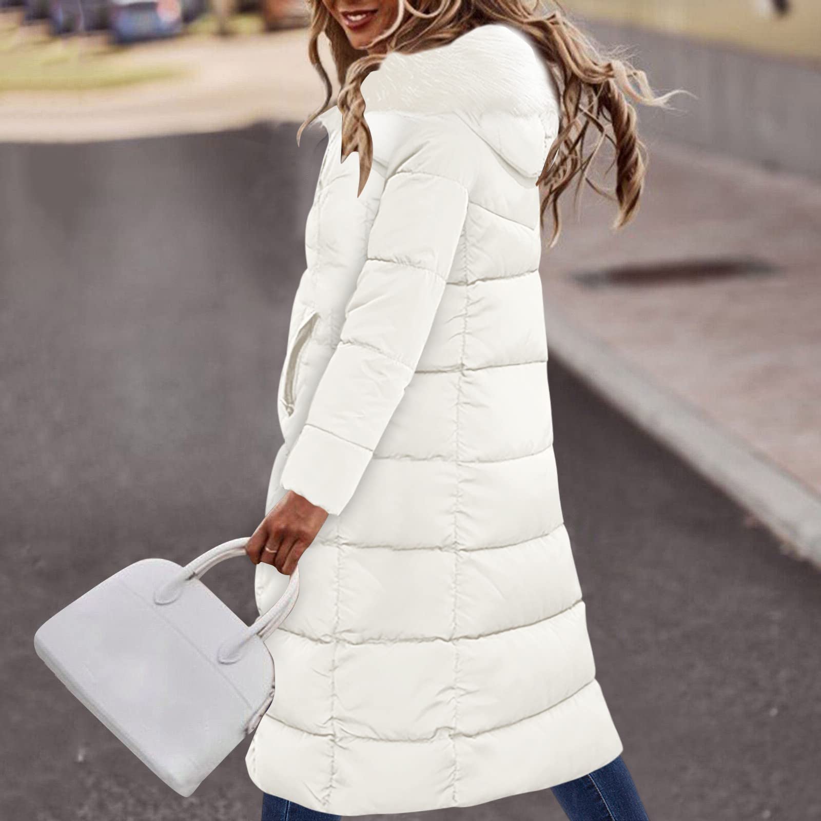 Chaqueta de plumón para mujer, abrigo de plumón cálido, chaqueta larga acolchada ligera para mujer, abrigo de invierno largo y grueso, hasta la rodilla, chaqueta de invierno