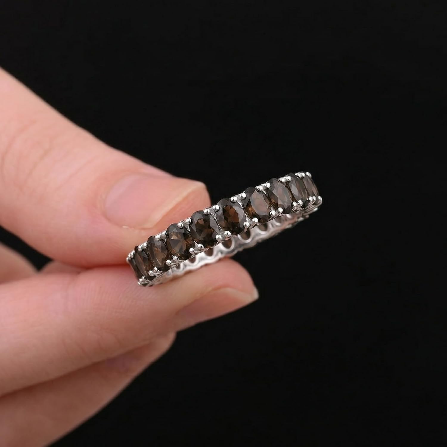 Smokey quartz Ring 925 Sterling Silver Women's Eternity Ring Gemstone Jewelry Stacking Band Gift for Her Handmade Statement Ring