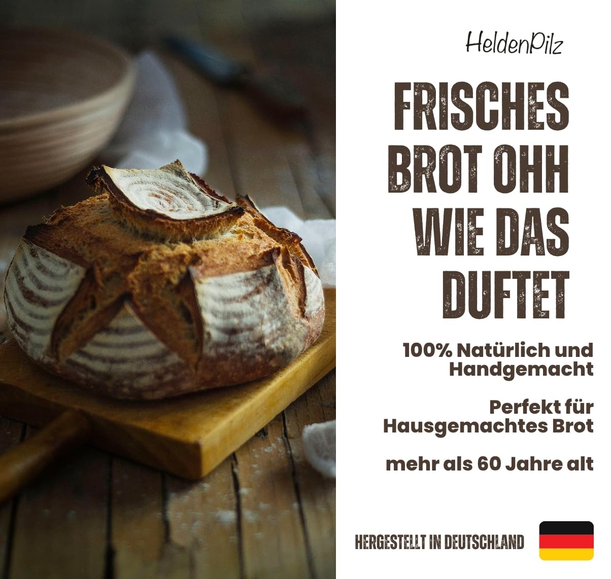 HeldenPilz Juego de cestas de fermentación – Bio masa madre Starter incluye cesta, vaso de vidrio fermentado, tarjeta de acero inoxidable y batidor danés