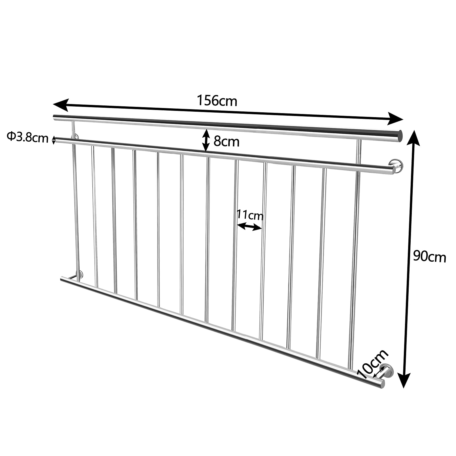 Froadp 90x156cm Ringhiera da Terrazze in acciaio inox Francese Ringhiera Parapetto per Balcone e Recinzioni(12 Barre di Riempimento)
