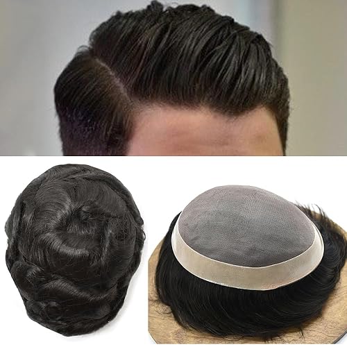 Pieza de pelo para hombre, cabello humano real, suave, fino, mono, tupé para hombres, línea capilar natural, sistema de reemplazo de postizo para