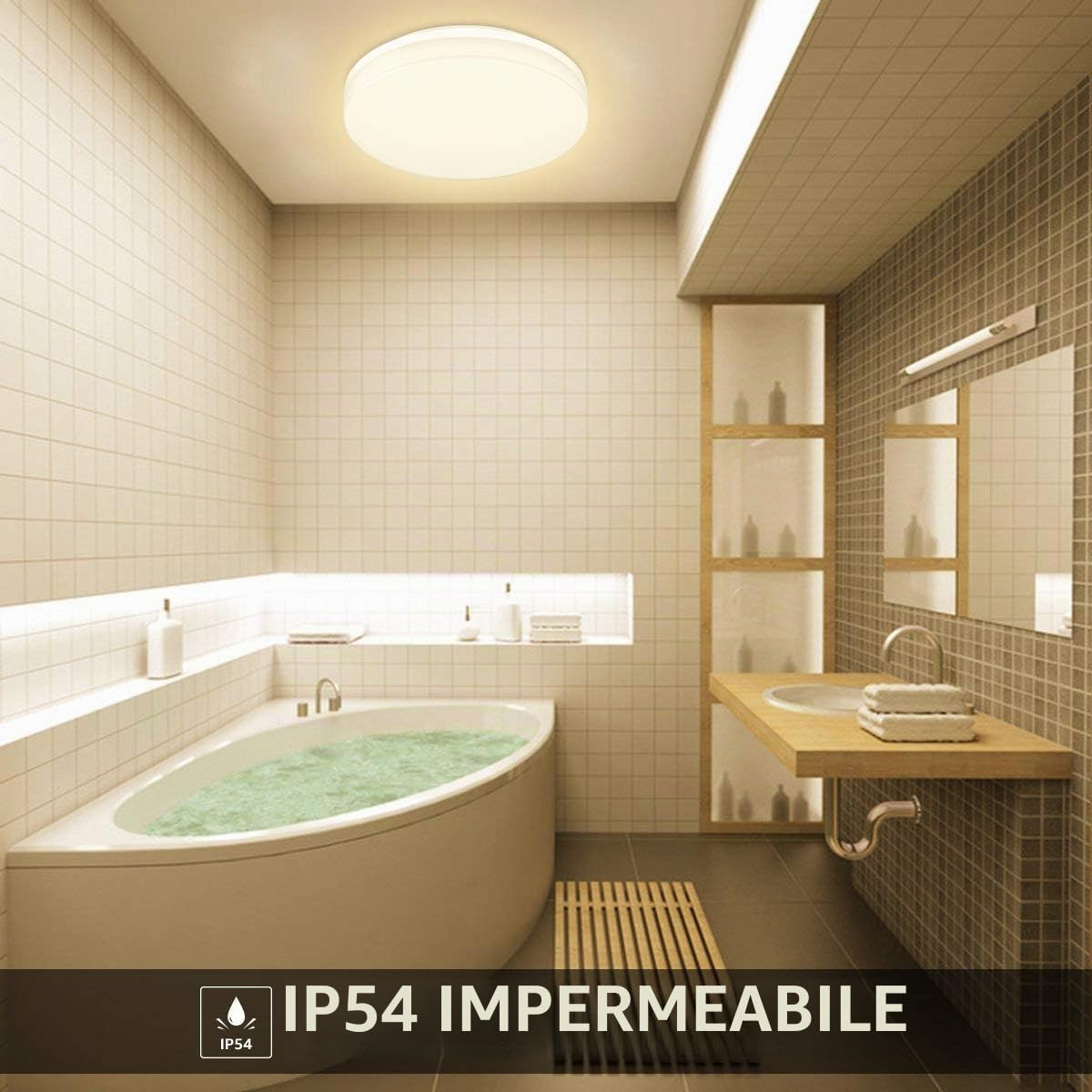 Lepro Plafoniera LED Soffitto 1500lm 15W(=100W), 3000K IP54， 2Pcs | Lampada da Bagno, Angolo di 115°, Lampada da Soffitto Protegge Occhi per Cucina, Camera da letto Sala, Soggiorno, Ufficio