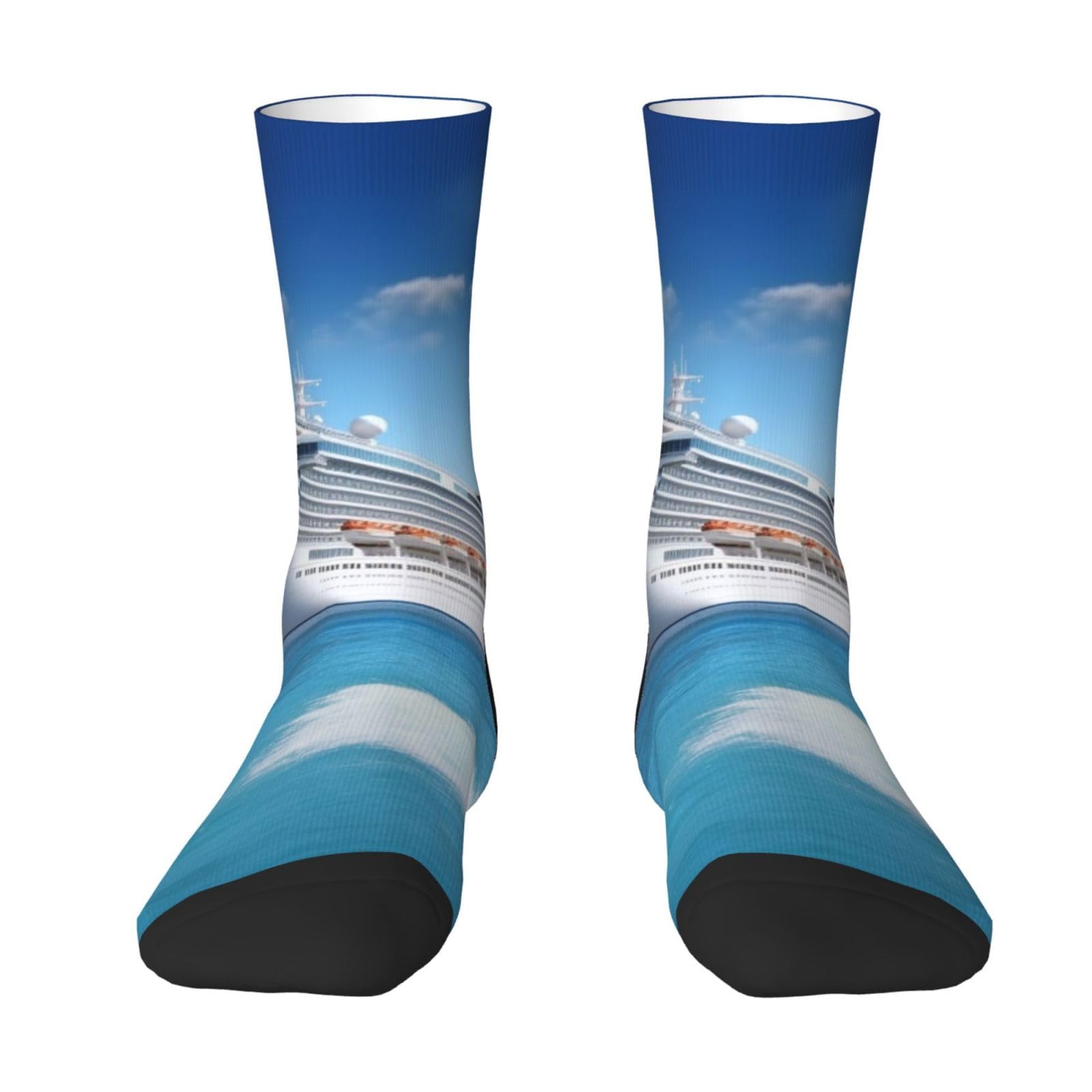 Fhedvbn Unisex 2 Black-2 Seaside Cruise Ship Crew Socks For Men Women Moisture Wicking Cushion Sports Calf Socks Casual Above Ankle Sock, One Size