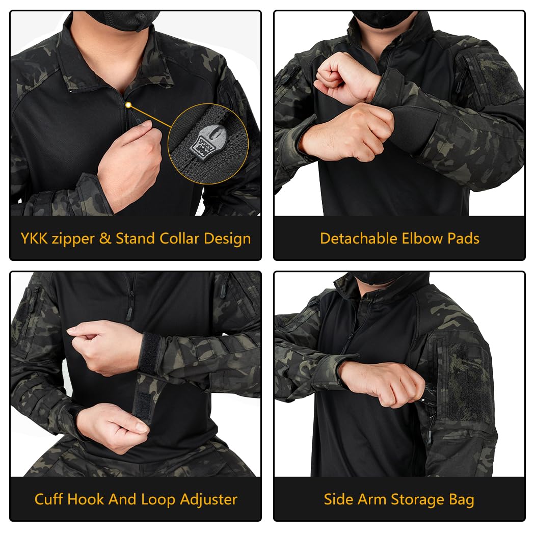 IDOGEAR Koszule bojowe koszula taktyczna z długim rękawem z Ochraniacze na łokcie Wojskowe Koszule Z Kieszeniami odzież Airsoft Topy