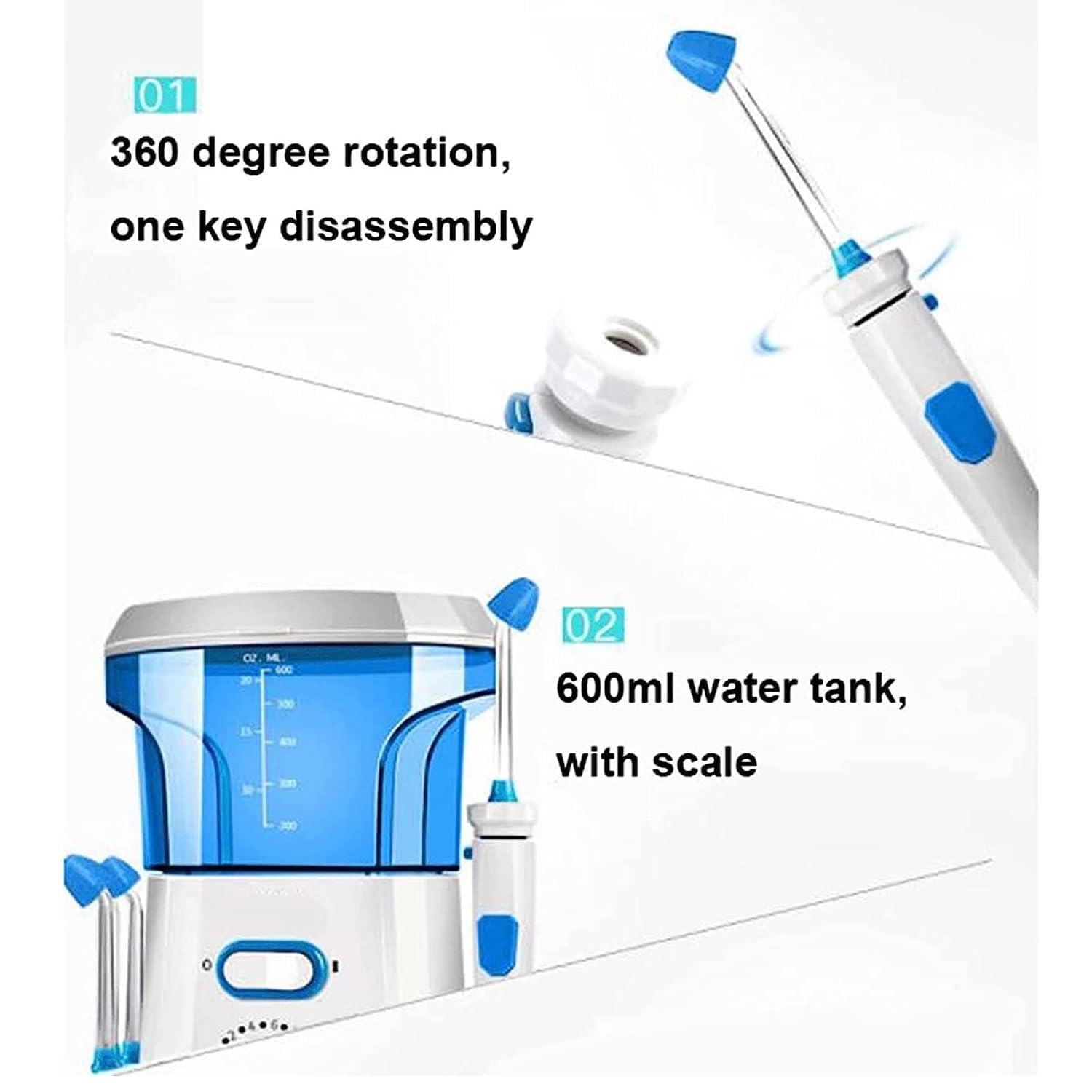 Detergente elettrico per l'igiene nasale, soluzione per l'igiene nasale con 10 modalità di pressione e ugello rotante a 360°, sistema di irrigazione pulsante, per adulti e bambini
