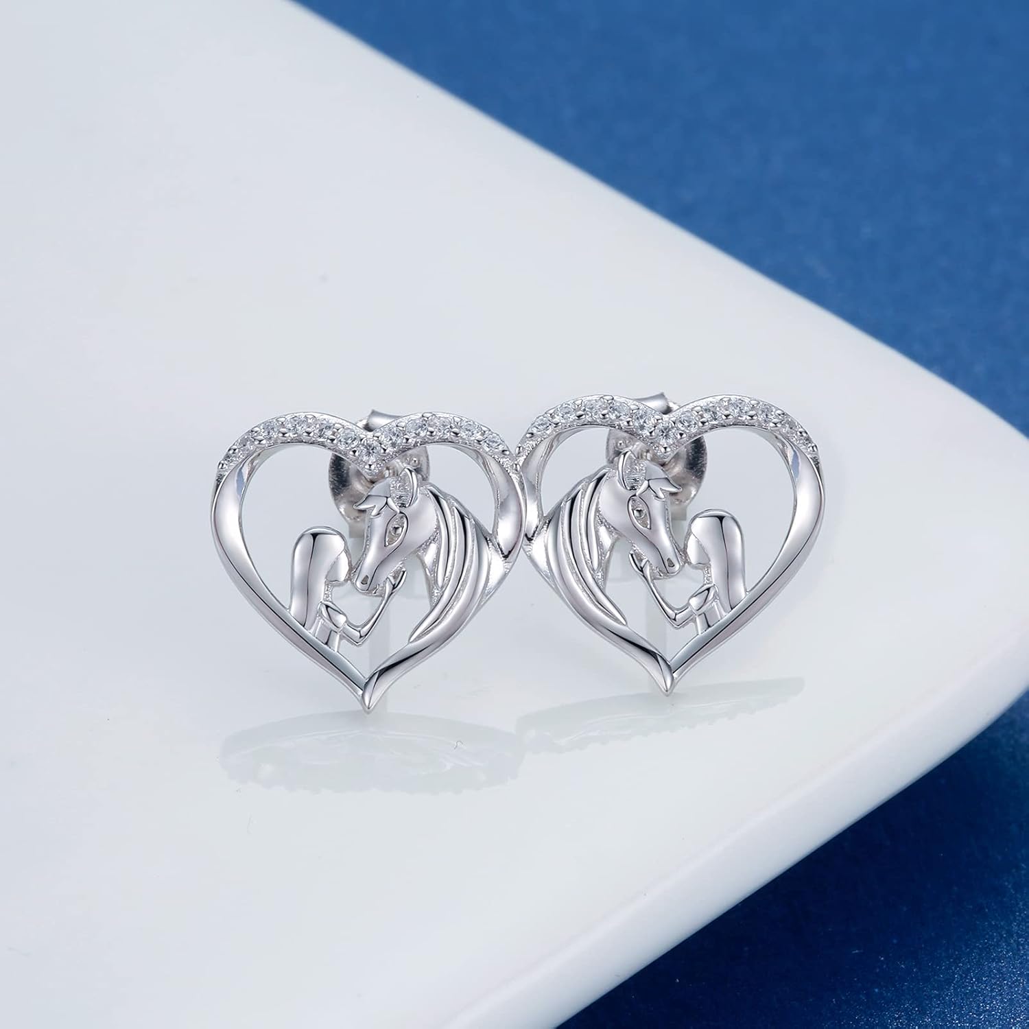 Hypoallergenic Lucky Horse Stud Earrings 925 Sterling Silver Lucky Horse in Heart earrings Embrace Horse earrings Equestrian Birthday Gift - Image 3