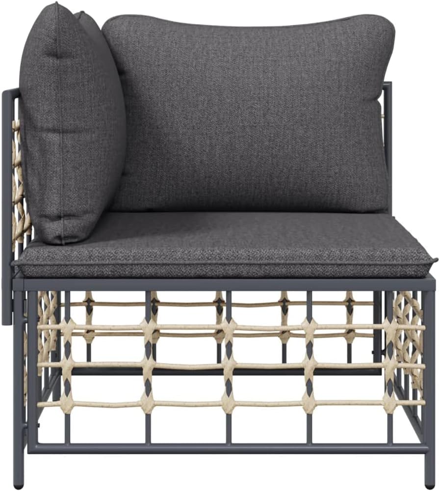 Patio Corner Sofa with Dark Gray Cushions Poly Rattan,Weight:27.34lbs,364134