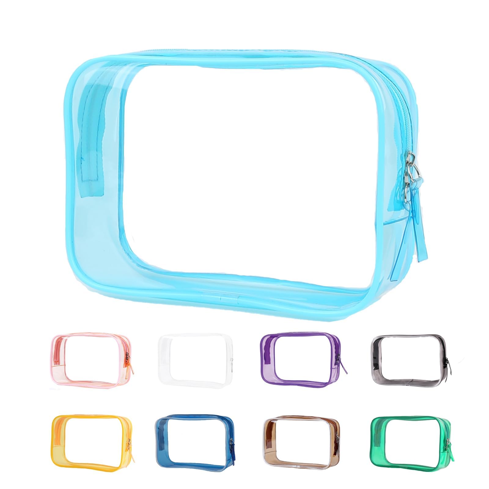 Buminee Clear Pouch, Makeup Bag, 6.6"" x2.3 x4.7 TSA Approved Toiletry Bag, Clear Travel Bags for Toiletries, Cosmetic Bag for Women-1 Pack Sky Blue