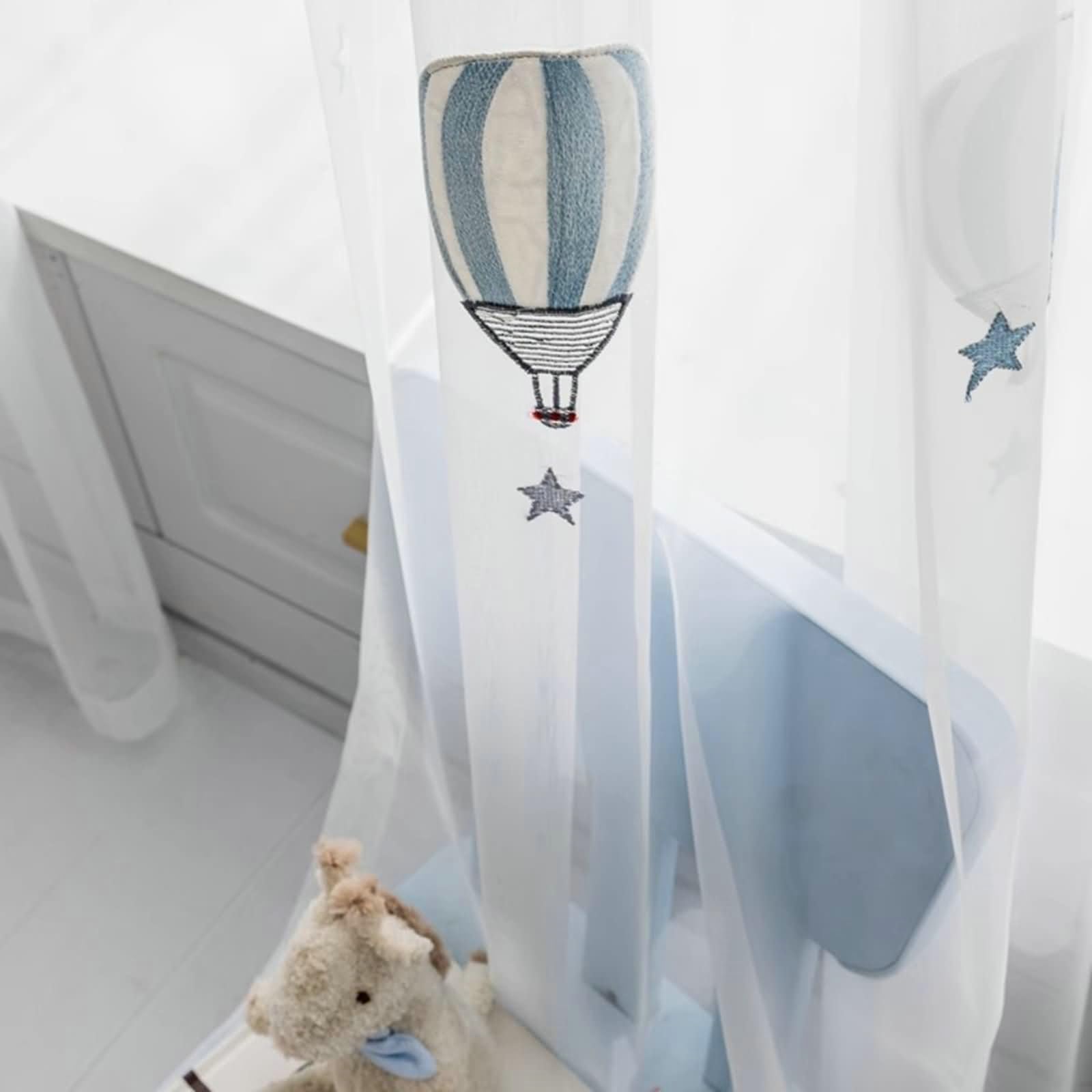 Gualiy Rideau Lot de 2 Salon, Rideau Blanc 86x160CM Rideaux Salon Voilage Moderne Motif de Montgolfière et de Nuage Rideaux pour Salon, Chambre à Coucher