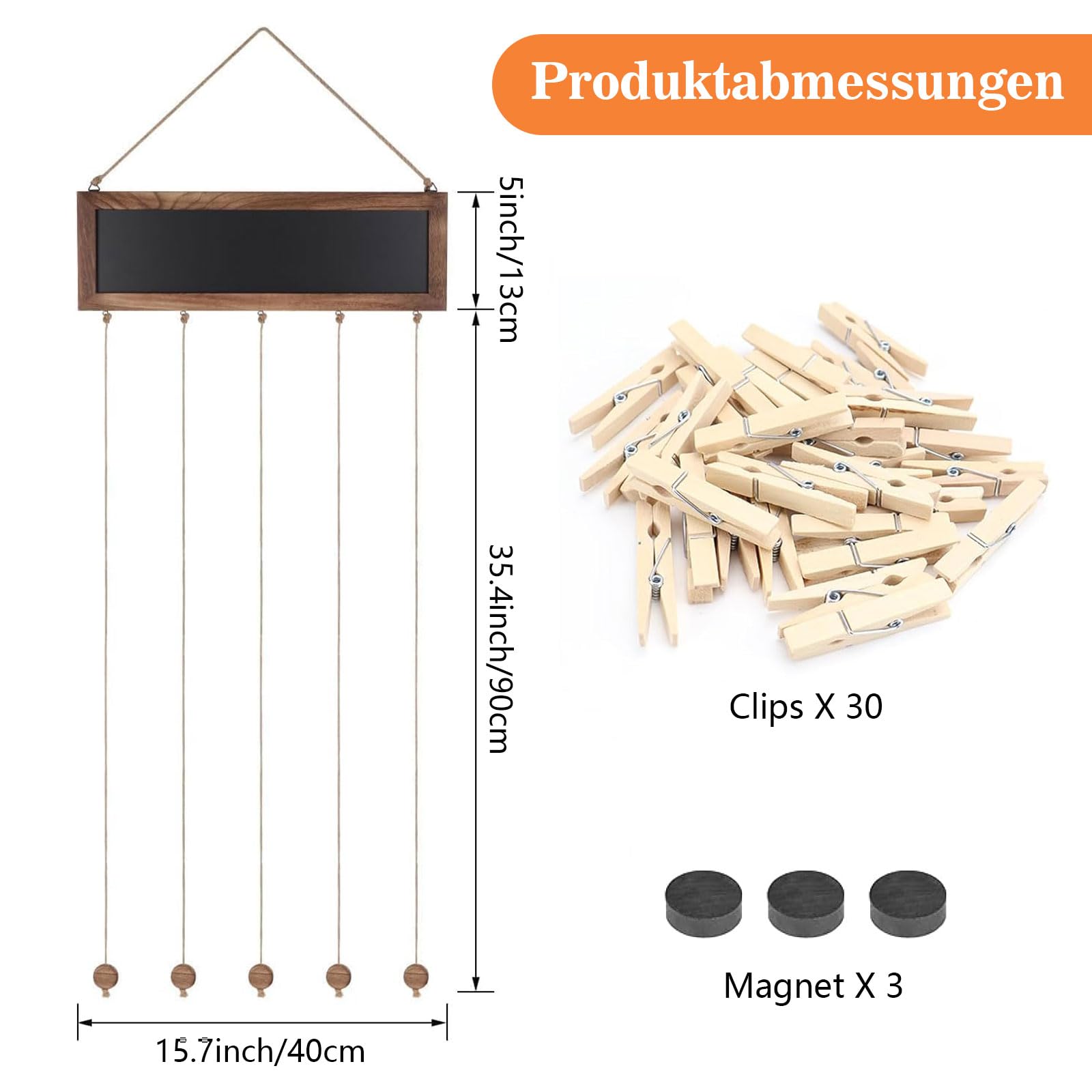 Fotowand mit 30 Clips Bilderrahmen Collage mit Tafel aus Holz | Rustikaler DIY-Stil, Für Wand und Raum Dekoration, Für Weihnachten Geburtstag und Partys