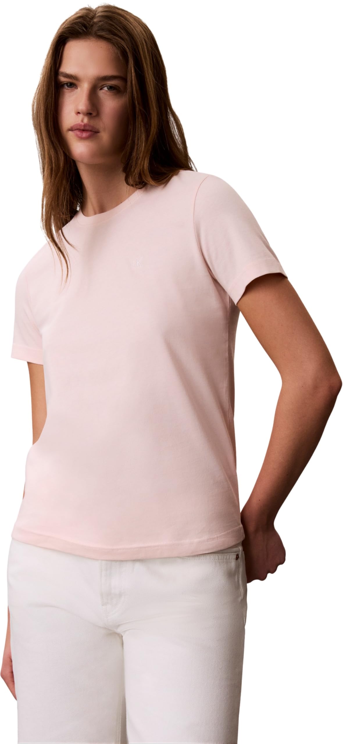Calvin Klein Damen T-Shirt Kurzarm Archive Jersey Tee mit Rundhalsausschnitt, Rosa (Mangano Calcite), L