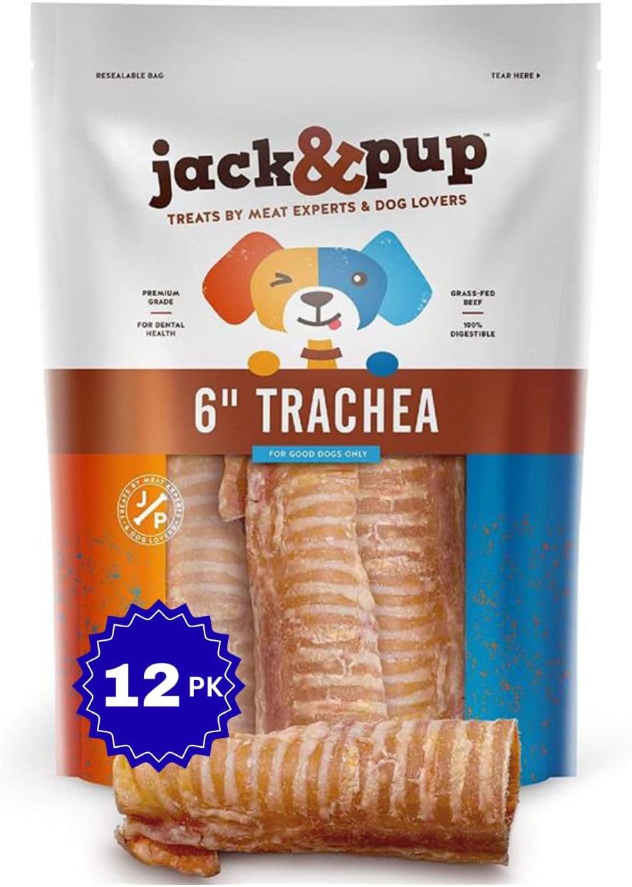 Jack&Pup 6 Inch Trachea Dog Chew | Single Ingredient Beef Trachea Treats for Dogs | Naturally Rich in Glucosamine and Chondroitin for Joint Health (12 Pk)