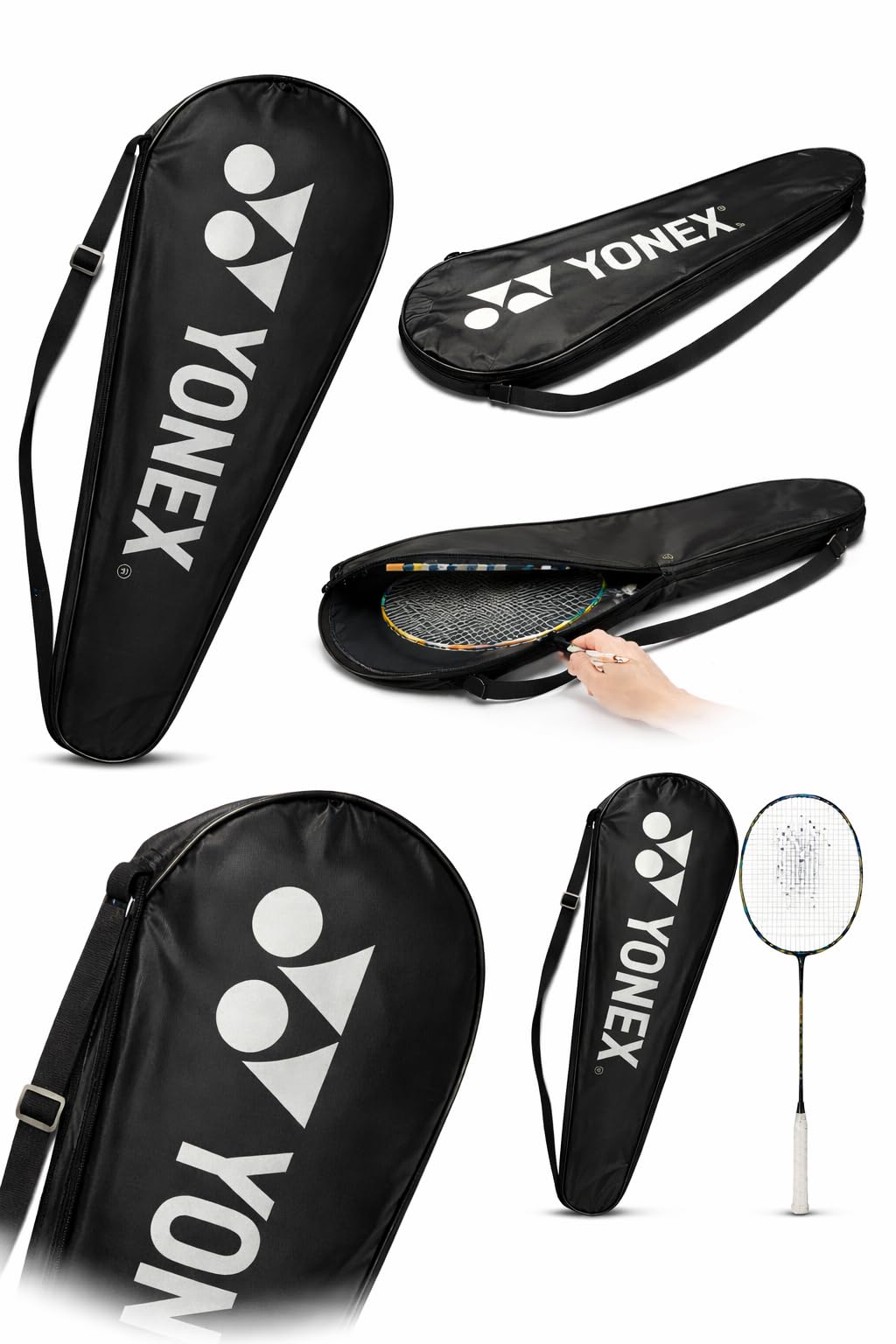 YONEX Torba na rakietę do badmintona, czarna, z regulowanym paskiem na ramię