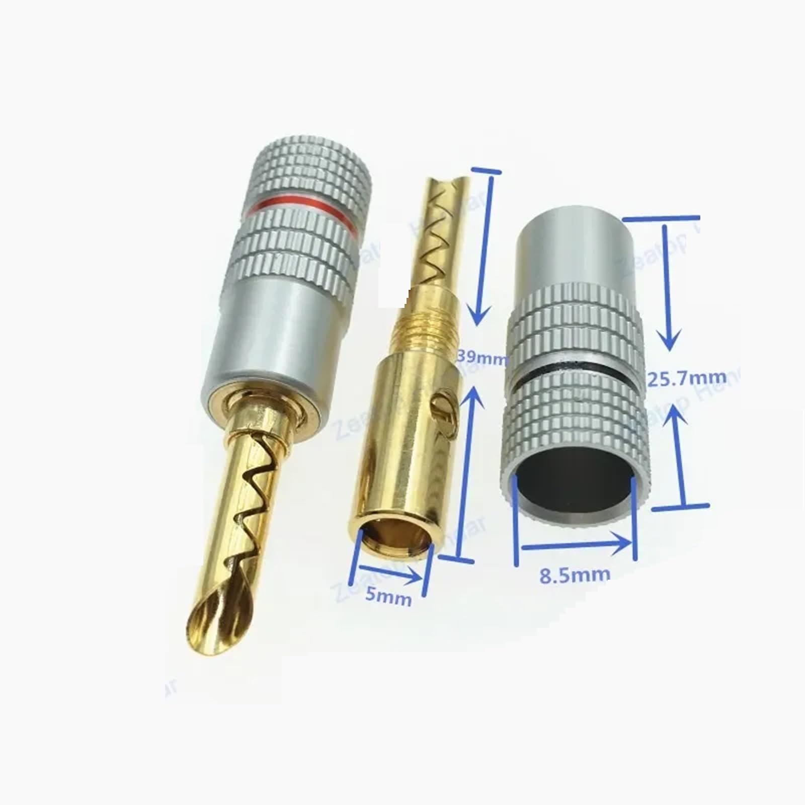 Lot de 20 connecteurs de Haut-Parleur mâles en cuivre plaqué Or de 4 mm, Rouge et Noir(20Pcs Red)