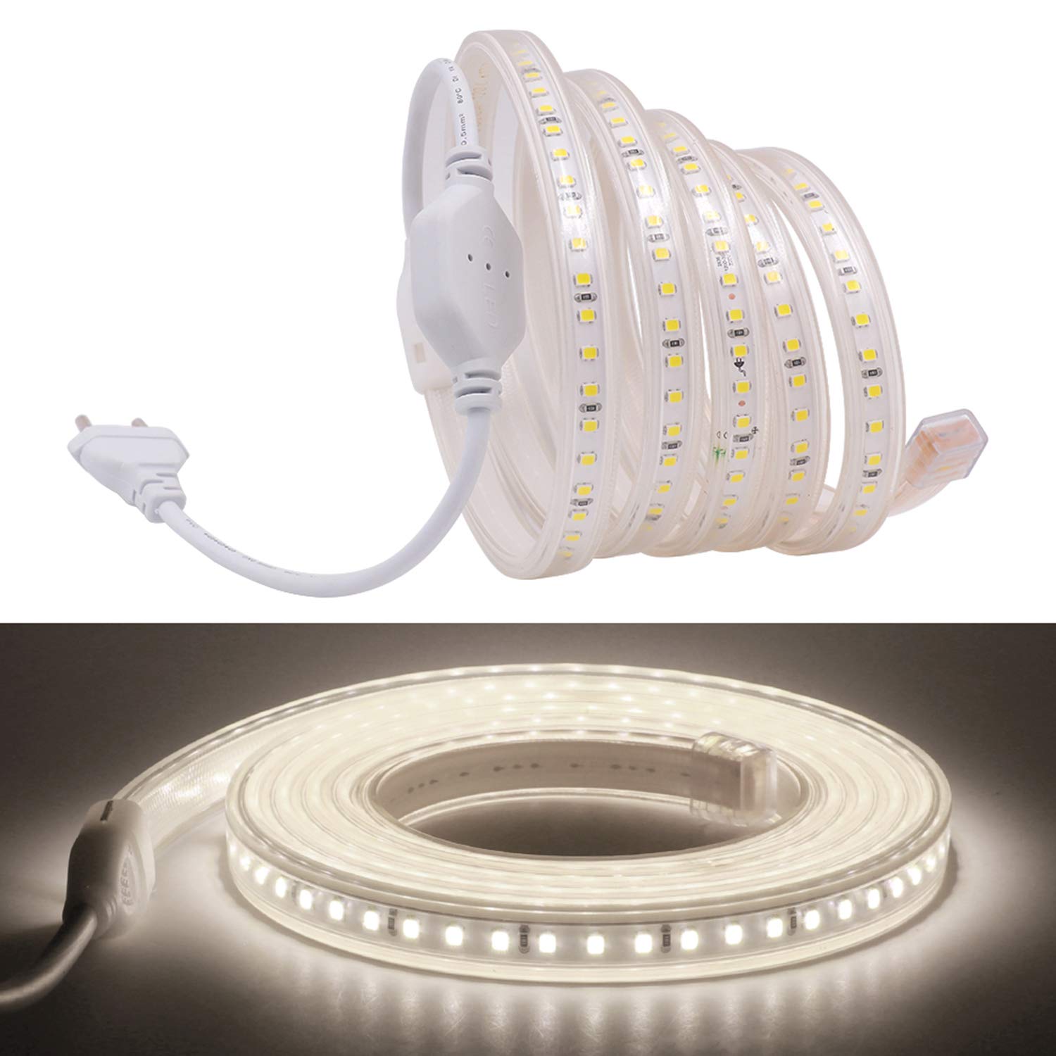 Taśma LED, wodoszczelna, bardzo jasne oświetlenie LED, ze stekcccccerem UE, 120 diod LED/m, 900 lm, taśma LED, zimna biel, (12 m) UE