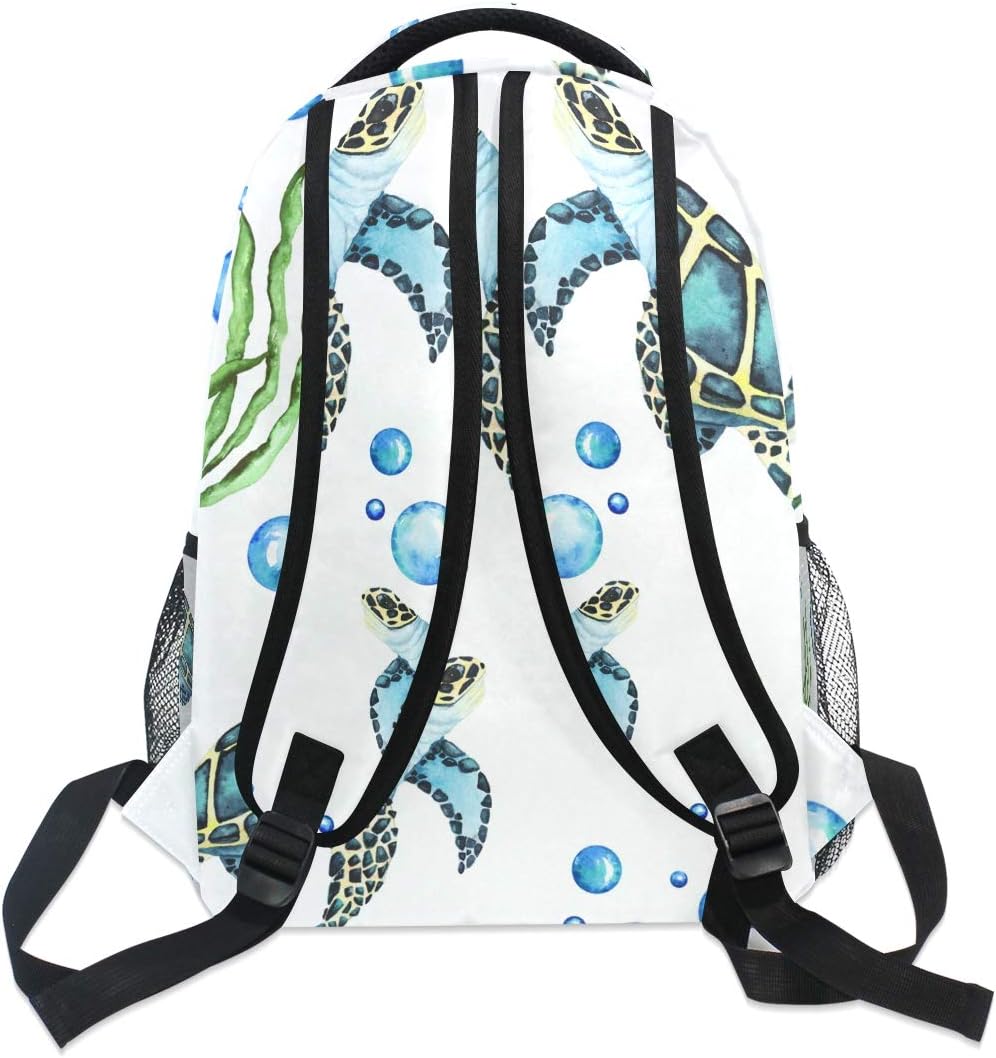 senya School Backpack Watercolor Sea Turtles Bookbag for Boys Girls Travel Bag One Size - Image 5