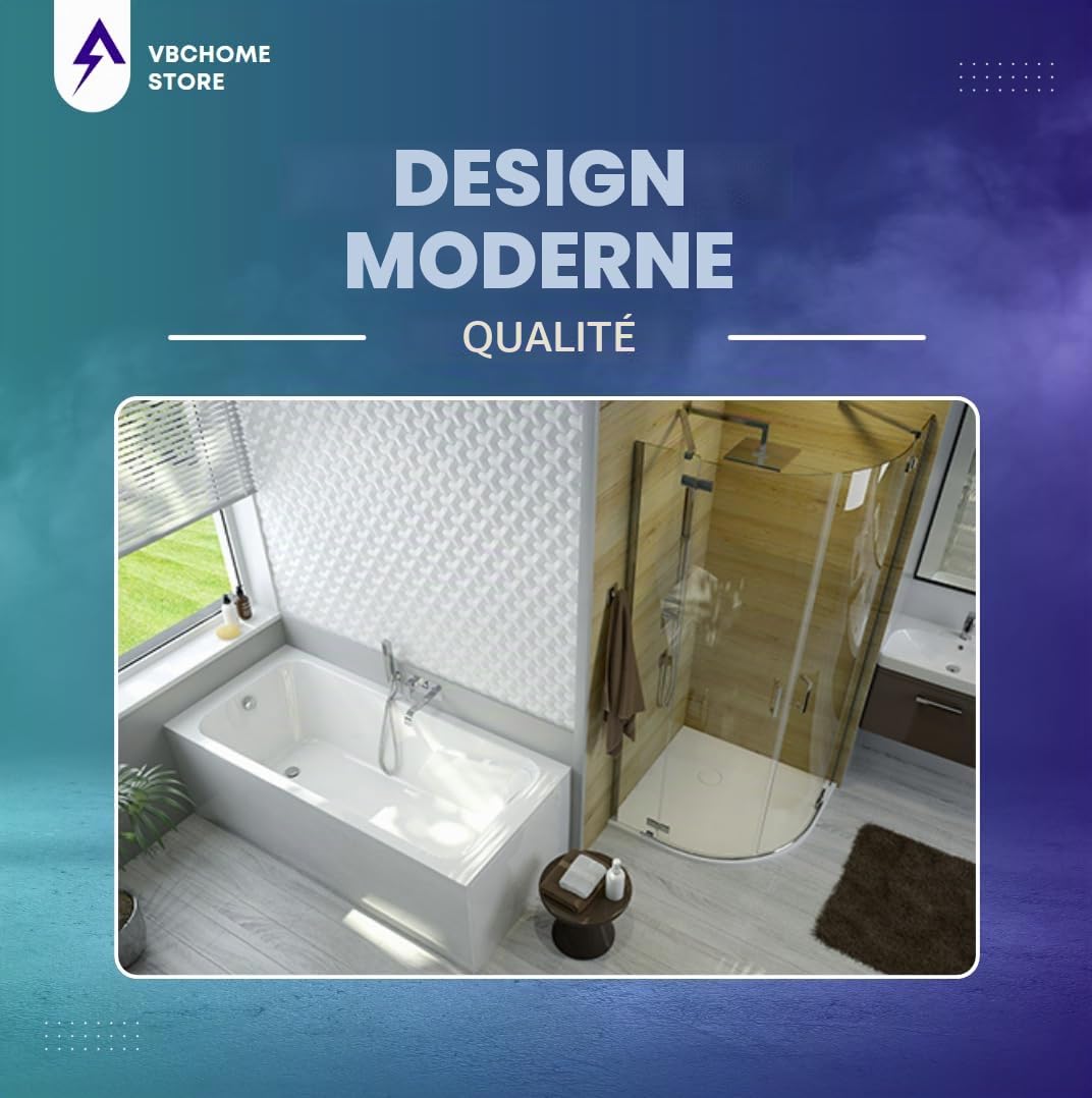 VBChome Baignoire 170 x 80 cm - Blanc - En acrylique - Pieds de baignoire - Siphon - Design moderne - Chromé