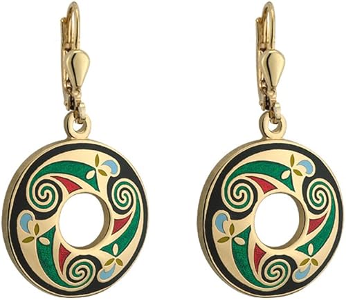 Pendientes celtas redondos bañados en oro y negro hechos en Irlanda