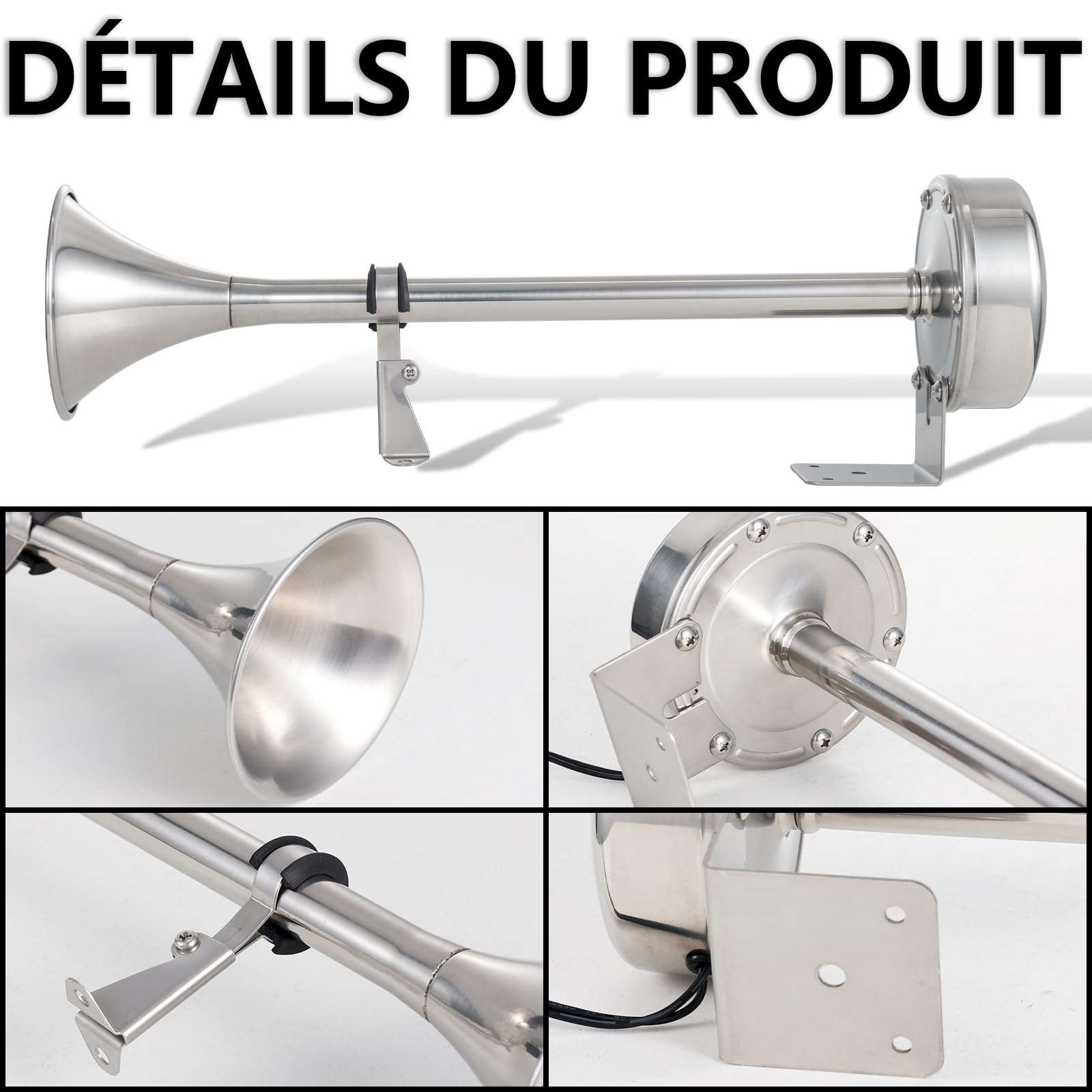 FARBIN Klaxon de Bateau 12V Corne de Brume Trompette Marin acier Inoxydable | étanche, klaxon de camion pour bateau brume yacht camping-car