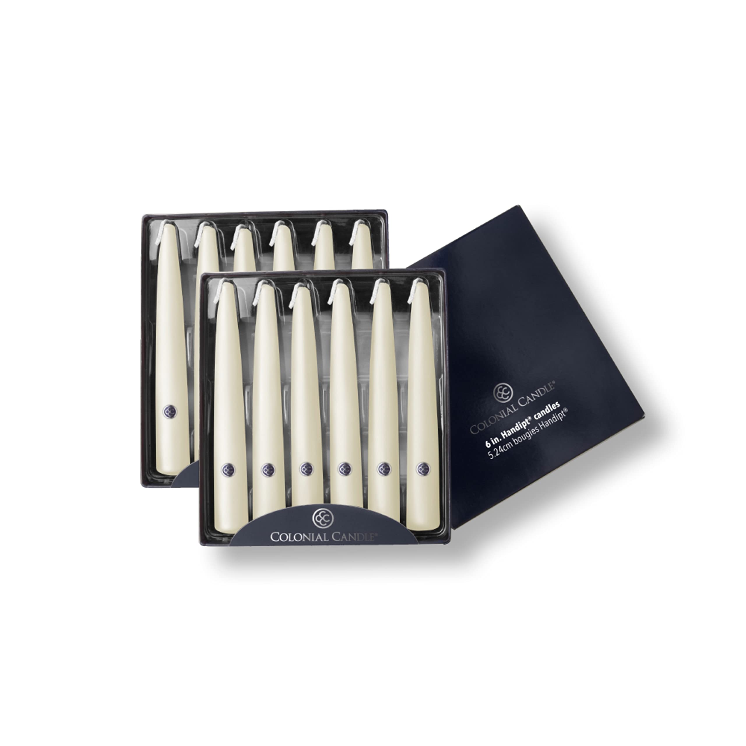 Colonial Candle Unscented Taper Candle, Handipt Collection, Ivory, 6 in, Pack of 12 - Up to 4 Hours Burn
