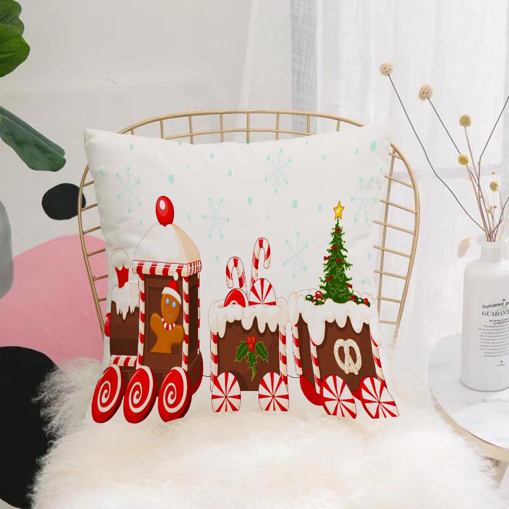 HYMSXW Cushion Cover,Throw Pillow Case Home Decorative for Living Room Bedroom Sofa Chair 20X20 Inch,Christmas train with sweets with gingerbread cream,Pillowcase 50X50cm