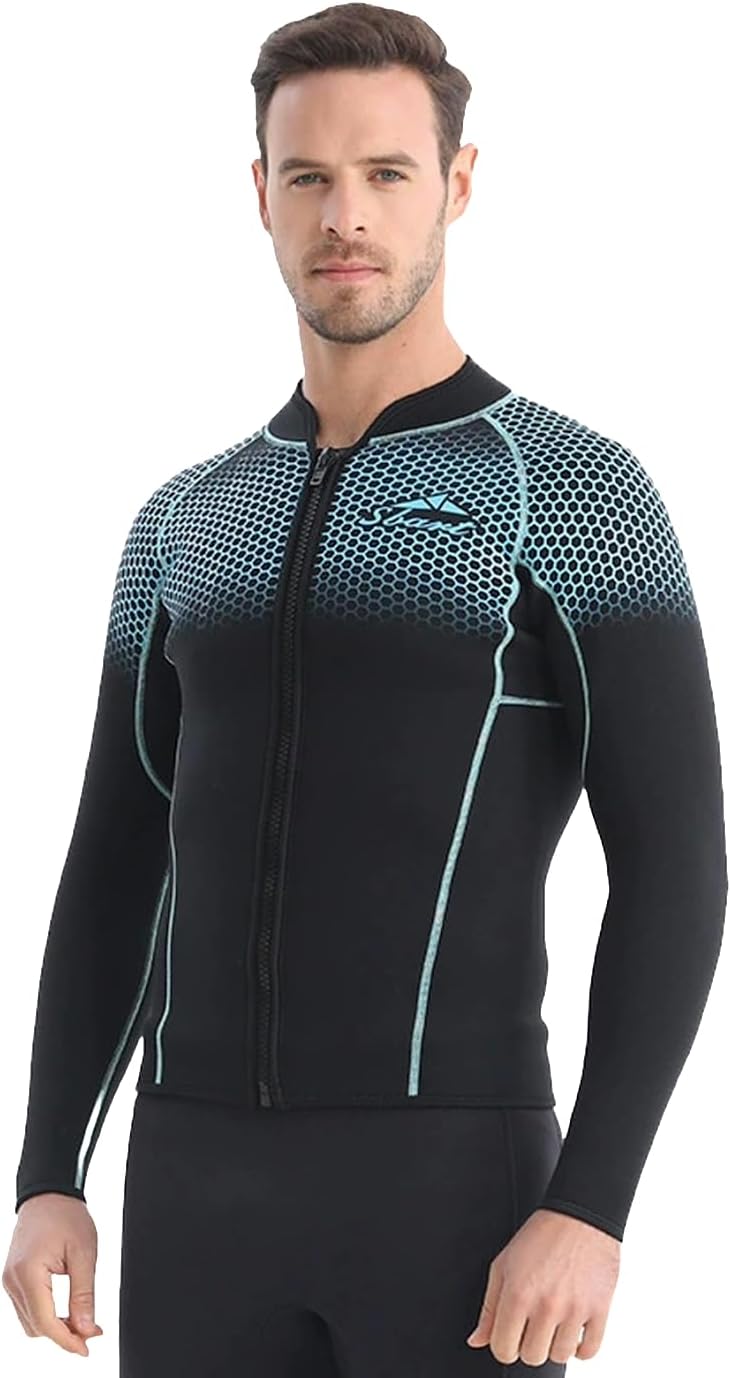 3MM Neoprene Wetsuit Jacket Mens Black Long Sleeve Drysuit Triathlon Wetsuits Tops for Surfing Warm