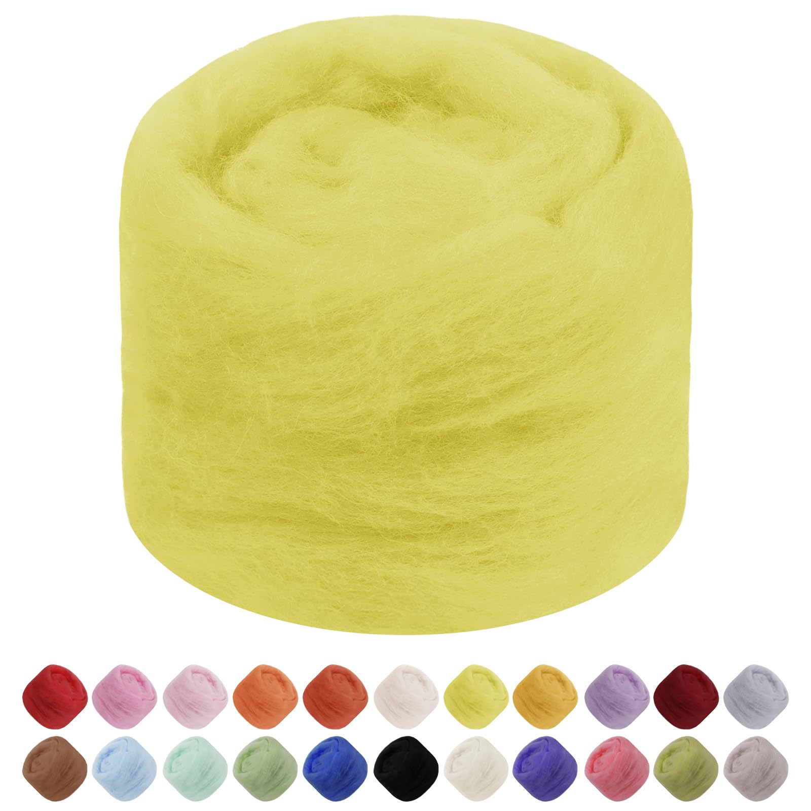 JeogYong Needle Felting Wool, 1.76oz Wool Roving Chunky Wool Yarn, Lemon Yellow Wool Roving Yarn for Needle Felting, Wet Felting, Felting Projects, DIY Crafts