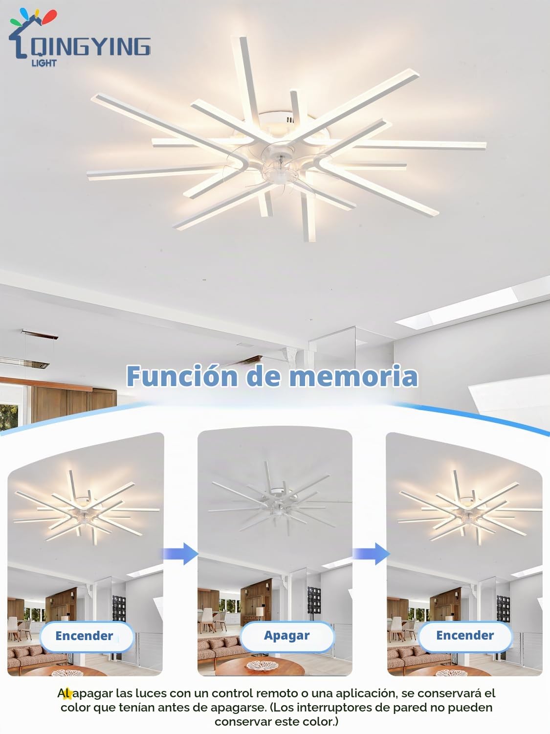 Moderna Lampara Ventilador Con Mando A Distancia APP, Ventilador Techo Con Luz Reversible 6 Velocidades CC, Luz Ventilador Techo Regulable LED Para Dormitorios Y Salón-White||8 Heads