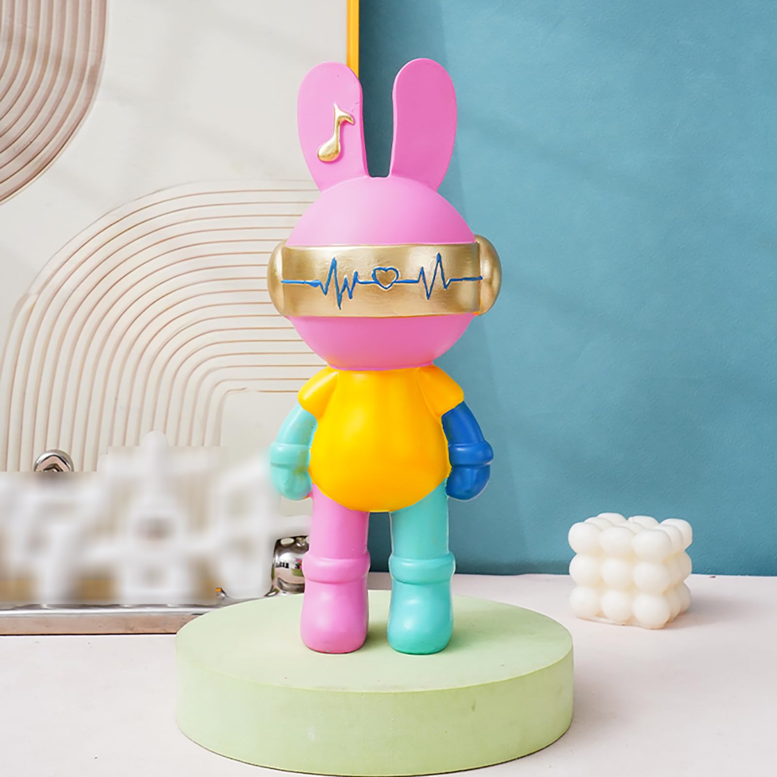 Statue de lapin décorative en résine multicolore pour salon