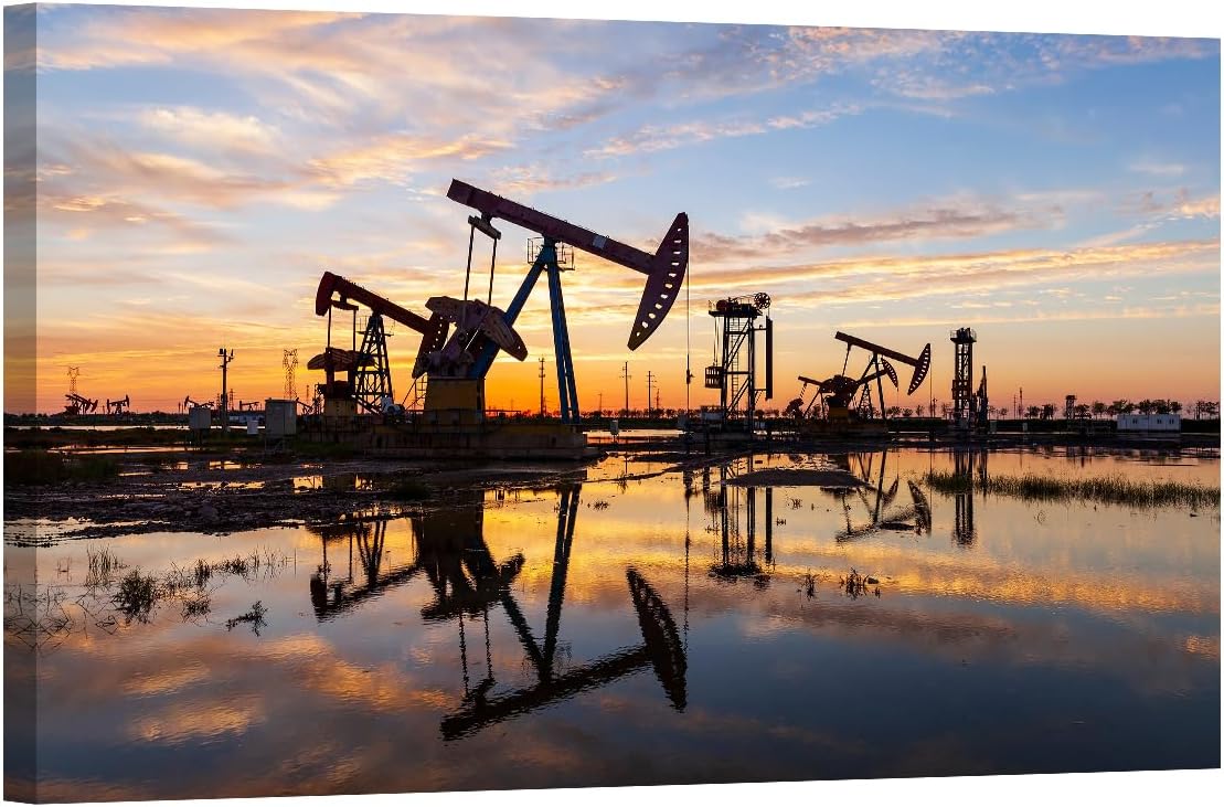 LSIUHWUWI Oil Field Wall Art 1 Piece Land Rig in Oil and Gas Industry Wall Art for Living Room Wall Decor Modern Artwork Bathroom Wall Decor Wooden Frame Stretched Ready to Hang 24X36 INCH