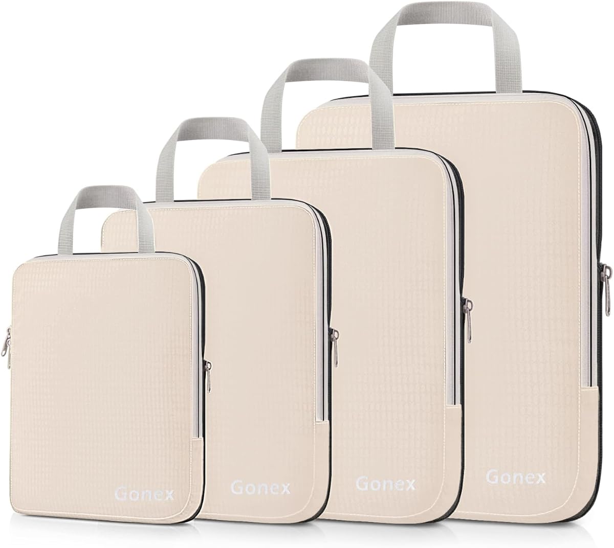 Compression Packing Cubes Clothes Bags, Set of 4, Square, Suitcase Organiser, Beige (Set of 4)