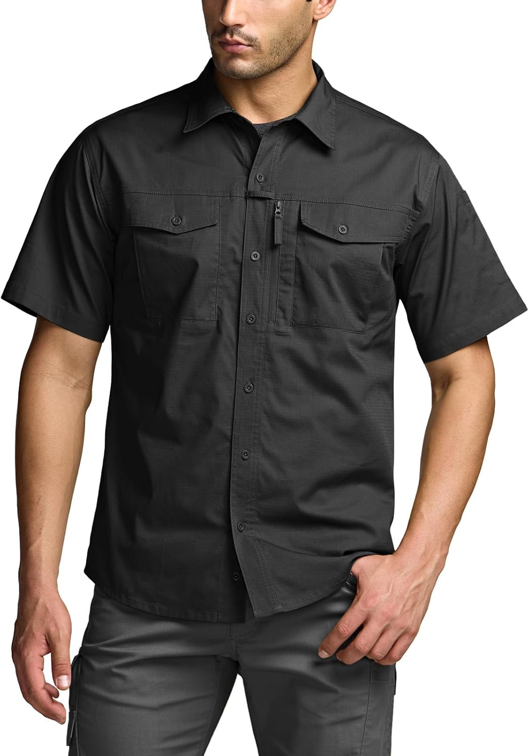 CQR Men's Short Sleeve Tactical Shirts, UPF 50+ Ripstop Military Work Shirts, Breathable Button Down Outdoor Hiking Shirt - Image 2