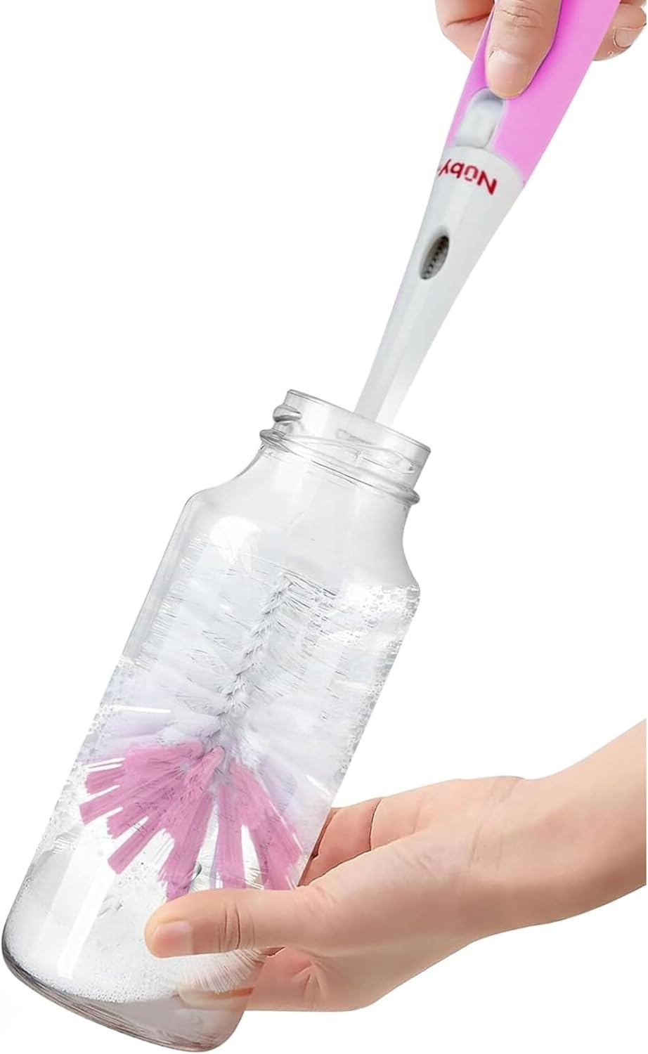Nuby Bottle and Nipple Brush with Soft Bristles and Stand | 2 Pack: Blue & Grey | Bottle & Nipple Accessory Cleaning Brush with Drying Stand