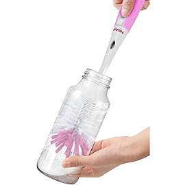 Nuby Bottle and Nipple Brush with Soft Bristles and Stand | 2 Pack: Blue & Grey | Bottle & Nipple Accessory Cleaning Brush with Drying Stand