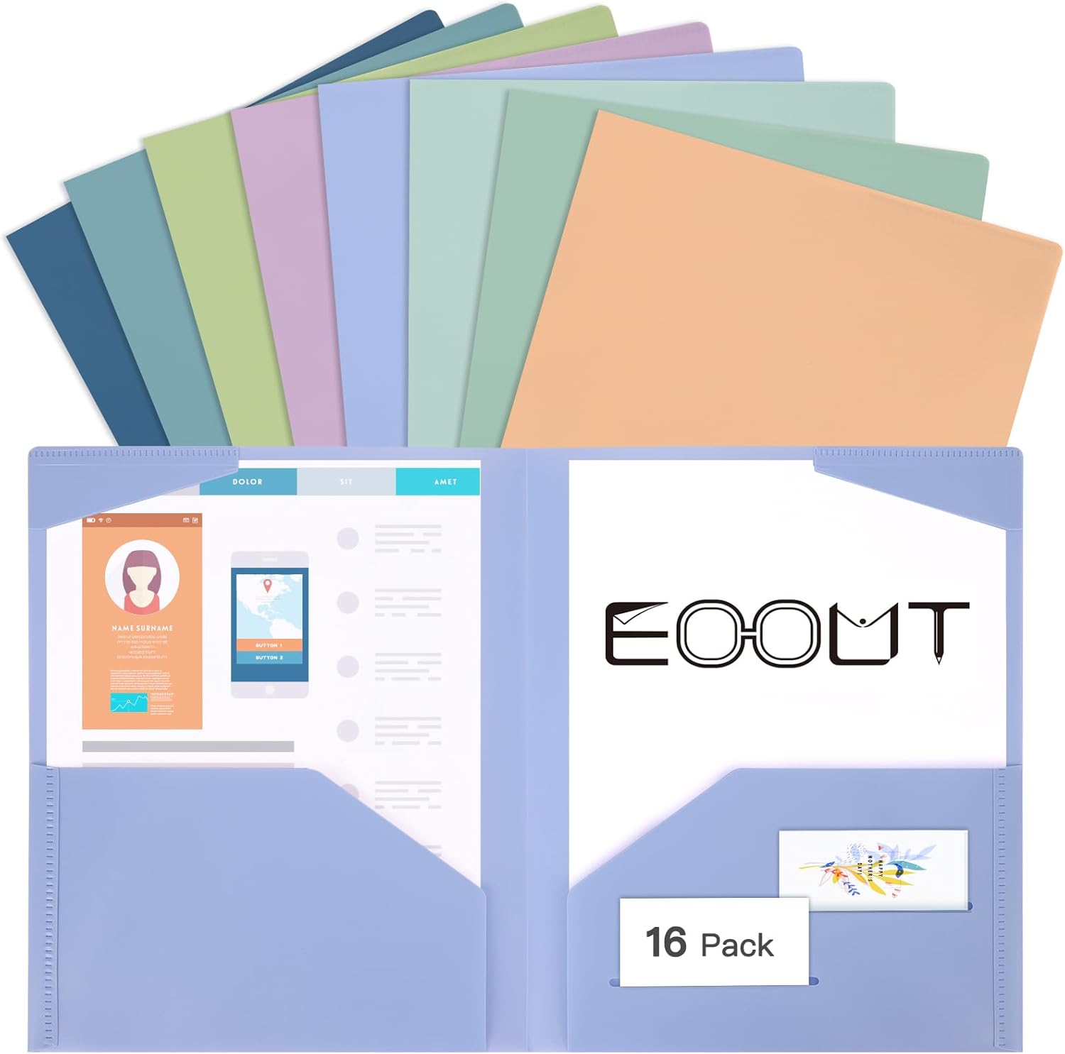 EOOUT 16pcs Folders with Pockets, Plastic Pocket Folders Heavy Duty Folders with 2 Pockets for Office and School, Folders for Organizing Sorting Loose Documents, Papers, Letter Size, 8 Pastel Colors