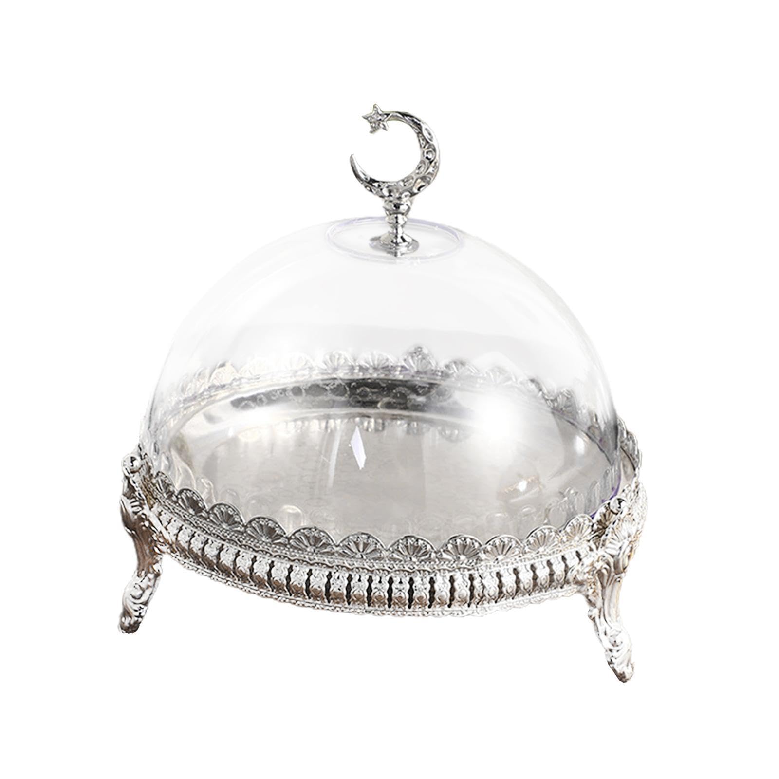 Elegante Expositor de Tartas con Tapa Transparente para Fiestas, Plata, Individual