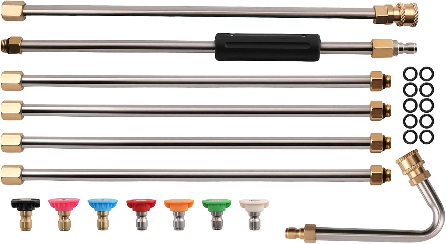 maXpeedingrods Pressure Washer Extension Wand for Gutter Cleaning With 7 Spray Nozzle Tips, 0° 15° 25° 40° 65° Rinse & Soap, 1/4’’Quick Connect 4000 Psi