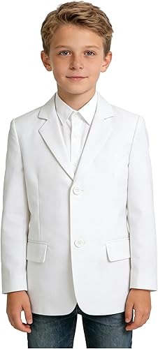 Teen Boys' Blazer White Suit Jacket Slim Fit Casual Outerwear School Uniform Jac