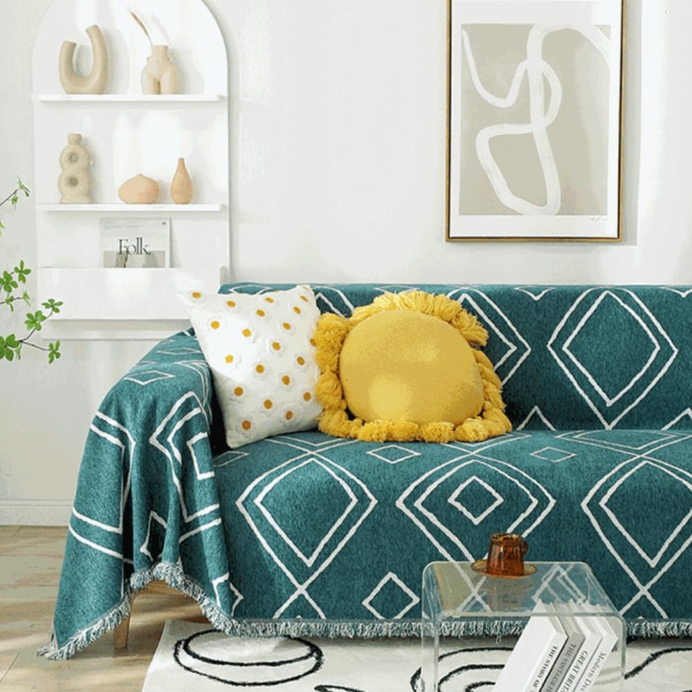 Toalla De Sofá Funda De Sofá Chenilla Protector Cubre para Sofá Manta Decorativa Versátil para Sofá con Borlas Mantas Suaves para Sofá, Sillón Y Cama Todas Las Estaciones-Green||230 * 340cm
